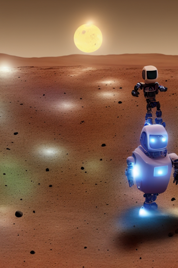 Ρομπότ σε νυχτερινό περίπατο στον Άρη - DreamStudio