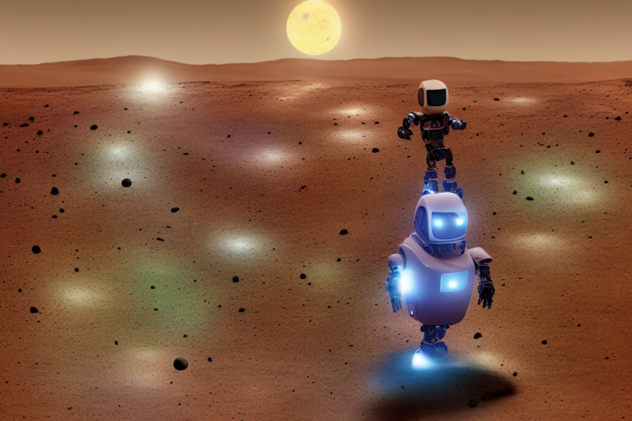 Ρομπότ σε νυχτερινό περίπατο στον Άρη - DreamStudio