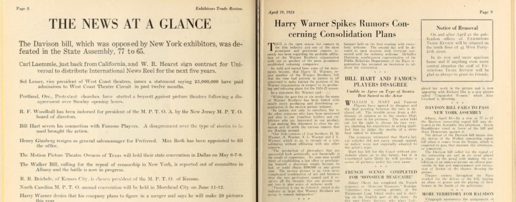 Harry Warner - Exhibitors Trade Review